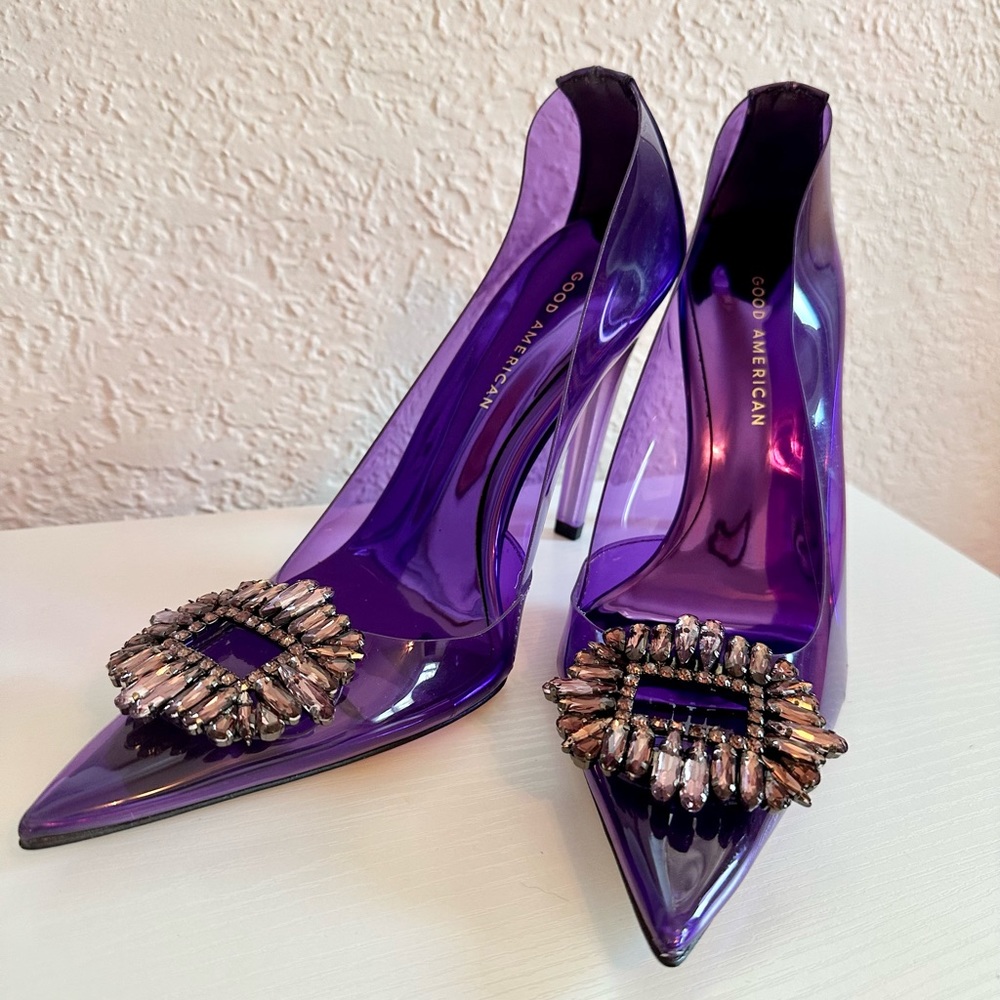 Good American Cinderella Lucite Pointed Toe Pumps Purple